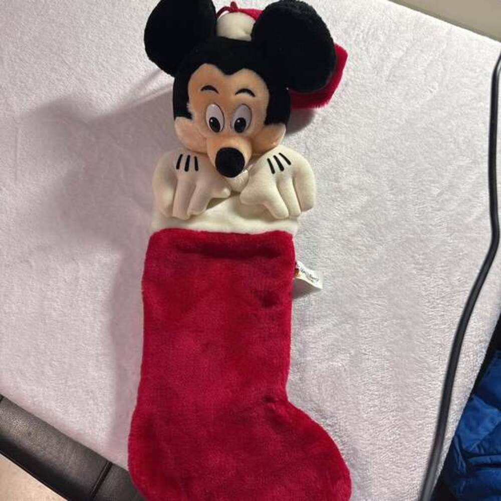 Disney Mickey Mouse Plush Christmas Stocking with Santa Hat